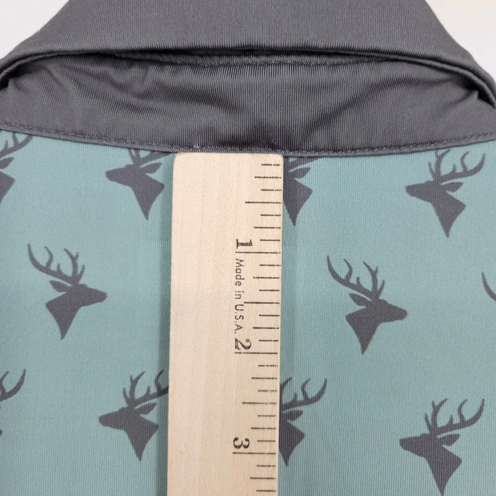 Waggle Polo Shirt Mens Extra Large Deer AOP Golf Performance Short Sleeve Green - Picture 6 of 12